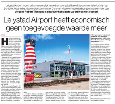 Lees het opiniestuk in het AD van 1 juni 2019 over Lelystad Airport: geen toegevoegde economische waarde meer
