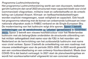 Te lezen is: Spoor 1 betreft verbeteringen van de aansluitroutes op Lelystad (gerealiseerd in november 2022). 
